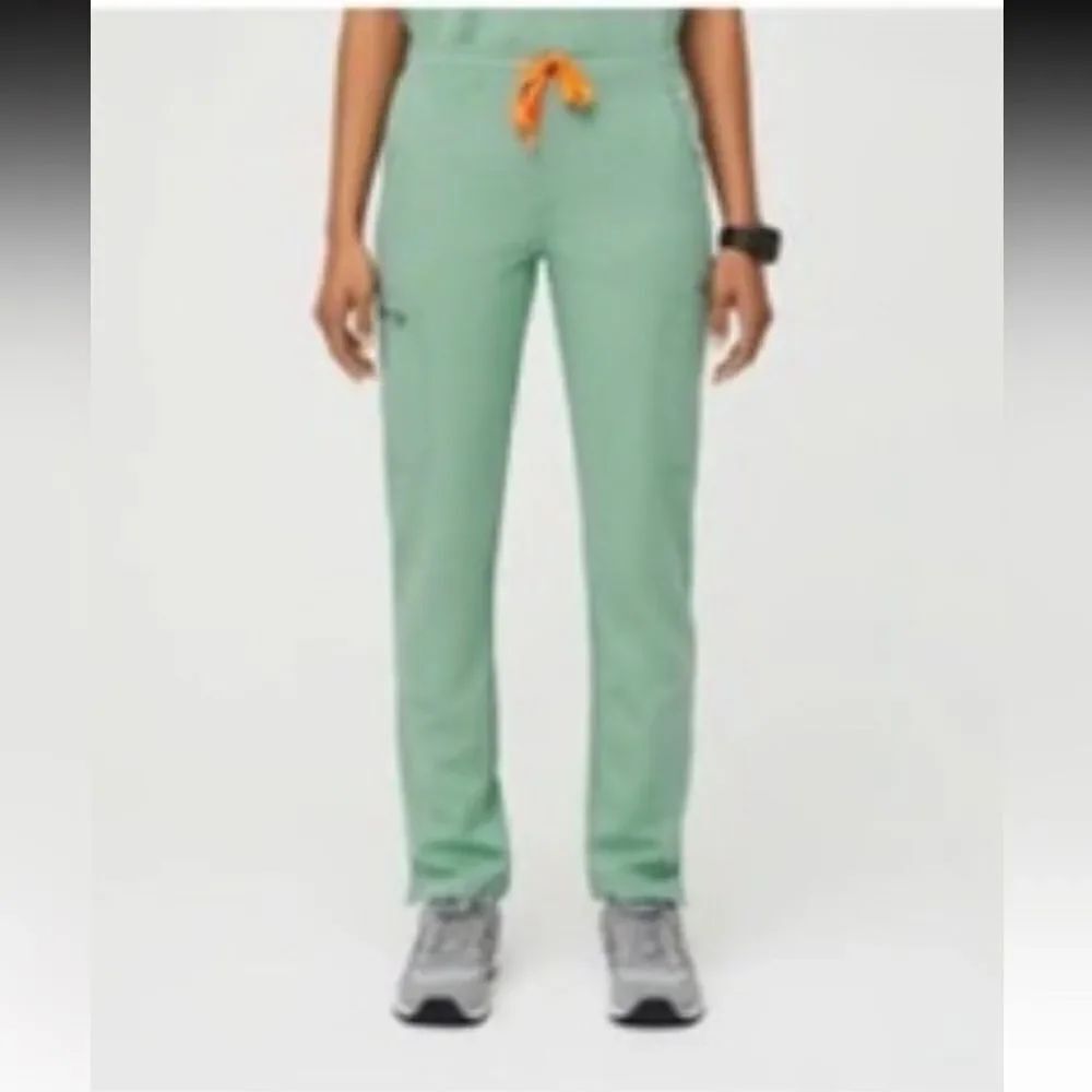Figs Mint Green Drawstring Track Pants with Orange Tie Pockets SZ S NWOT